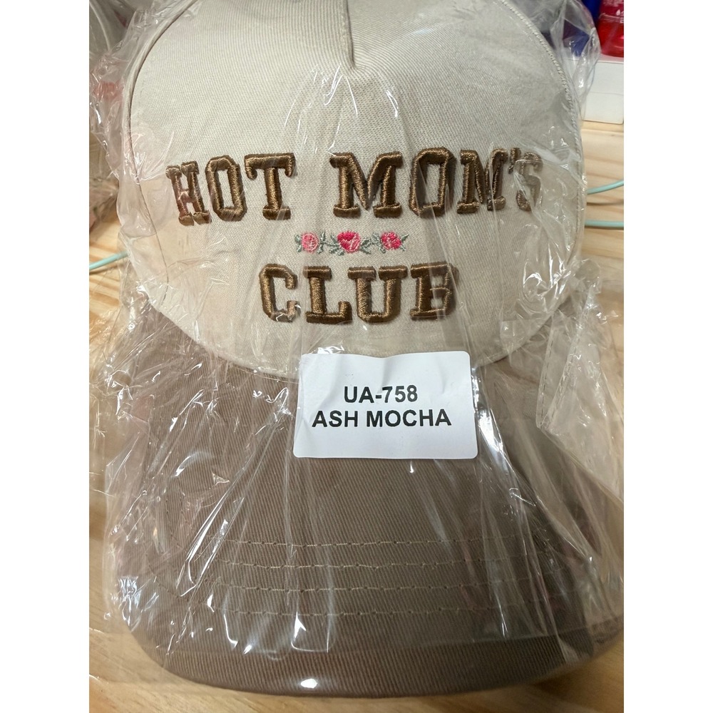 Hot Moms Club Trucker Hat Ash Mocha Cream Floral Embroidered Snapback Cap UA-758